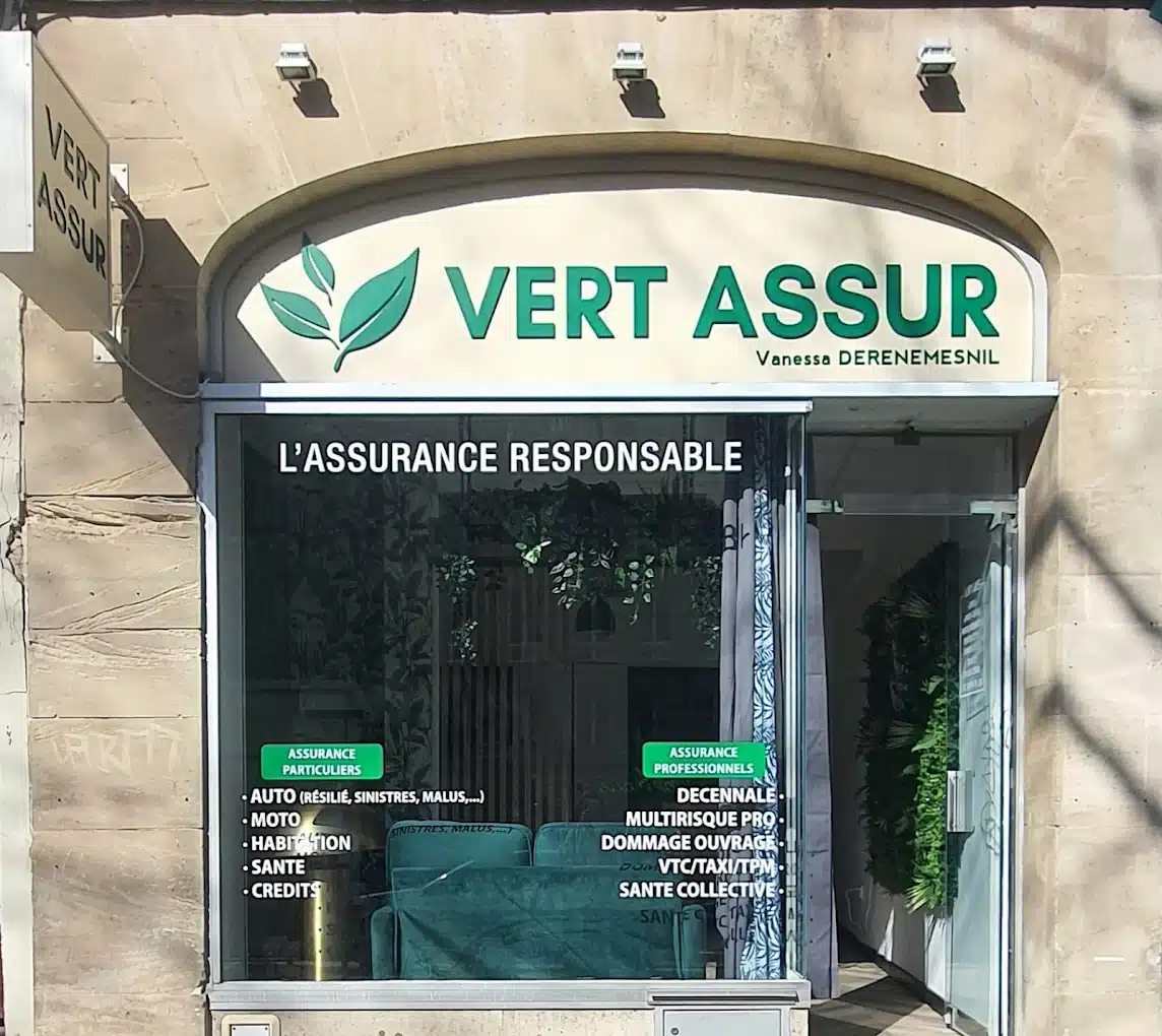 Devanture principale de l’agence Vert Assur au centre de Caen